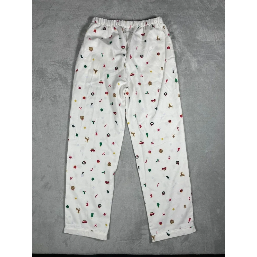 Quince Pajama Set Kids 12 White Christmas Holiday Print Button Up Sleepwear